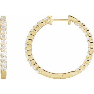 14K Yellow 3 CTW Natural Diamond Inside-Outside Hinged 30 mm Hoop Earrings - A