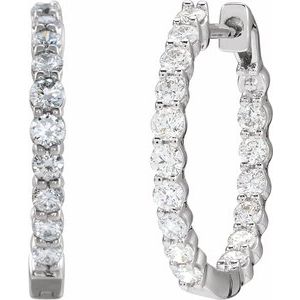 14K White 1 CTW Natural Diamond Inside-Outside Hinged 19.3 mm Hoop Earrings - C