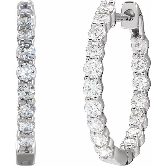 14K White 1 CTW Natural Diamond Inside-Outside Hinged 19.3 mm Hoop Earrings - C