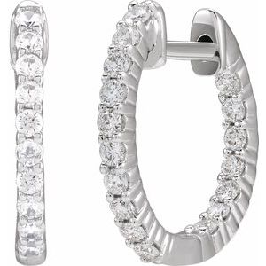 14K White 1/2 CTW Natural Diamond Inside-Outside Hinged 14.5 mm Hoop Earrings - C