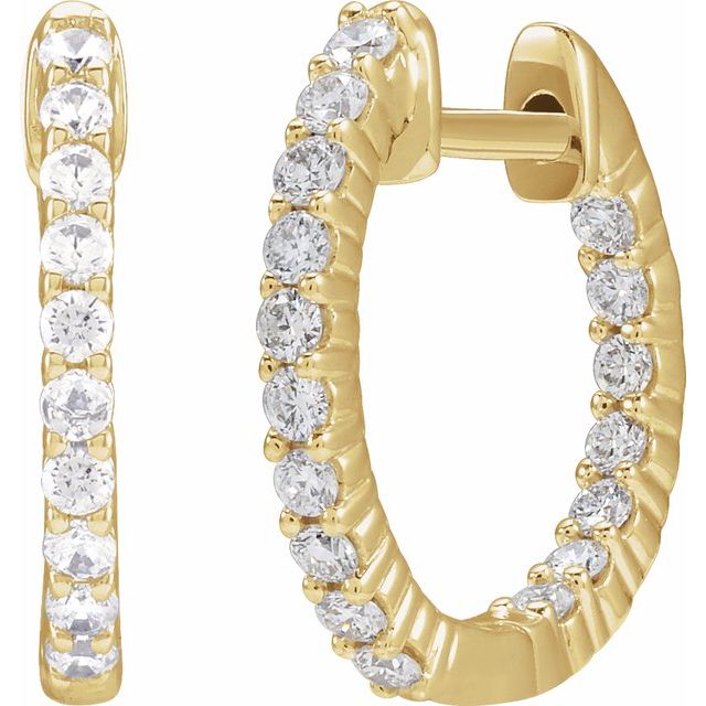 14K Yellow 1/2 CTW Natural Diamond Inside-Outside Hinged 14.5 mm Hoop Earrings - C