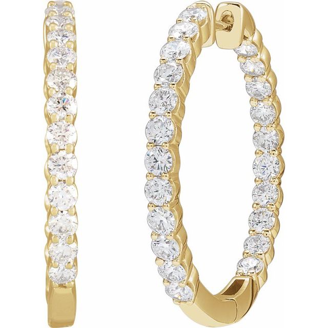 14K Yellow 3 CTW Natural Diamond Inside-Outside Hinged 30 mm Hoop Earrings - C