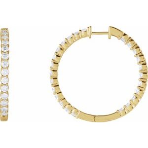 14K Yellow 4 CTW Natural Diamond Inside-Outside Hinged 36 mm Hoop Earrings - A