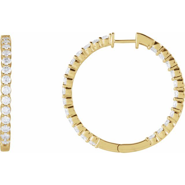 14K Yellow 4 CTW Natural Diamond Inside-Outside Hinged 36 mm Hoop Earrings - A