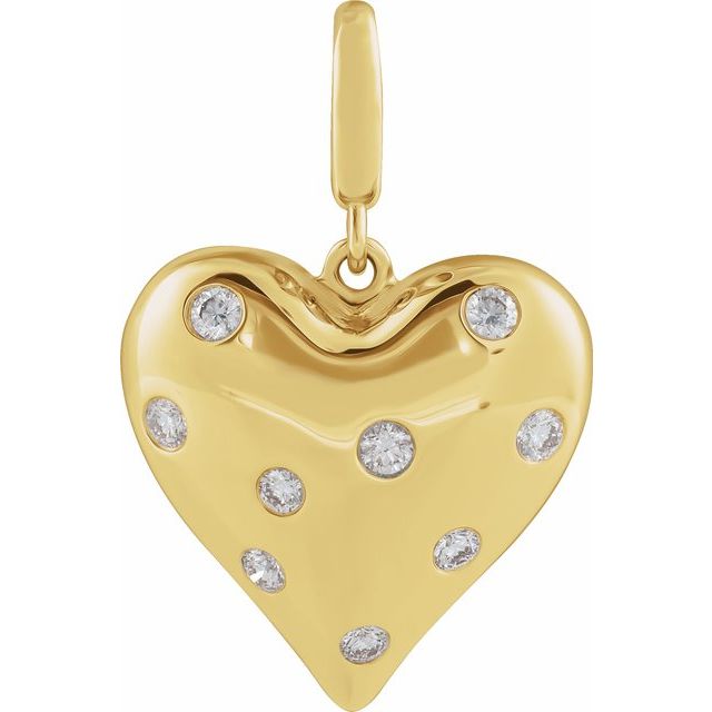 14K Yellow Gold 1/6 CTW Natural Diamond Puffy Heart Charm/Pendant - A