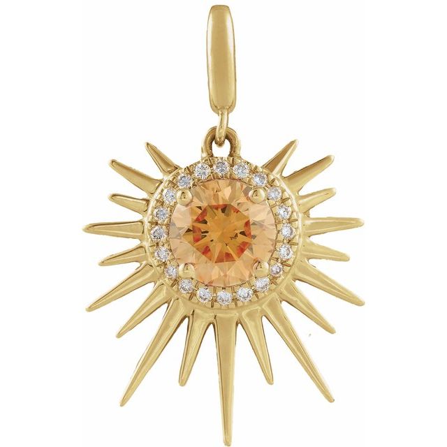 14K Yellow Gold Natural Citrine & 1/10 CTW Natural Diamond Halo-Style Sun Charm/Pendant - A