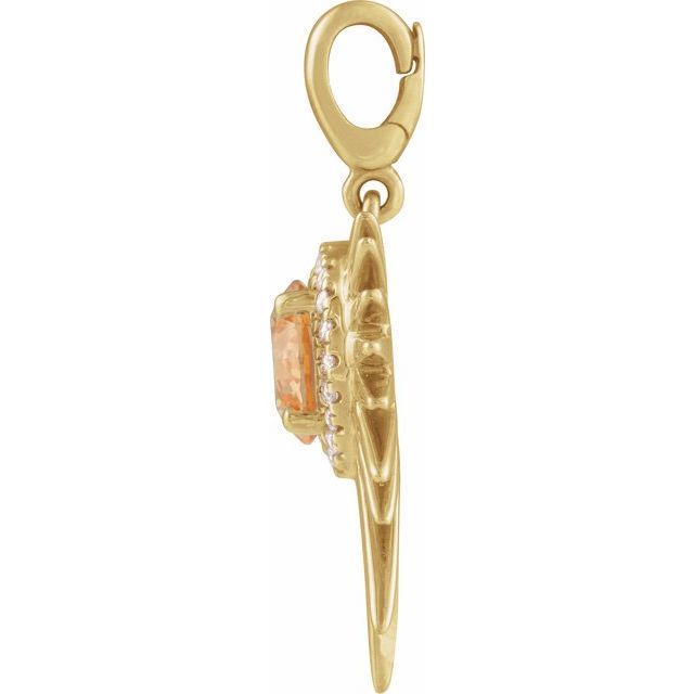 14K Yellow Gold Natural Citrine & 1/10 CTW Natural Diamond Halo-Style Sun Charm/Pendant - B