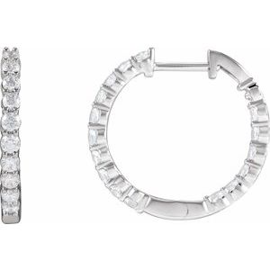 14K White 1 CTW Natural Diamond Inside-Outside Hinged 19.3 mm Hoop Earrings - A
