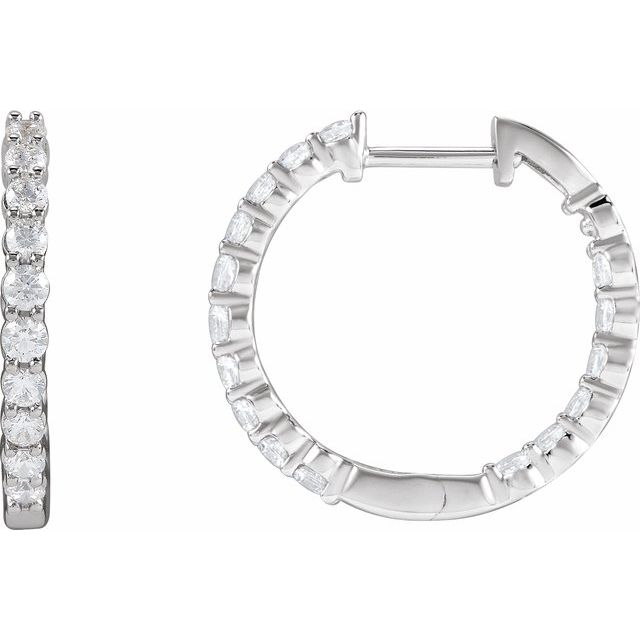 14K White 1 CTW Natural Diamond Inside-Outside Hinged 19.3 mm Hoop Earrings - A