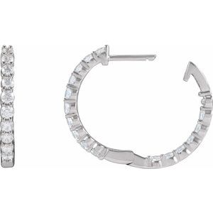 14K White 1 CTW Natural Diamond Inside-Outside Hinged 19.3 mm Hoop Earrings - C