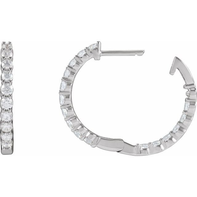 14K White 1 CTW Natural Diamond Inside-Outside Hinged 19.3 mm Hoop Earrings - C