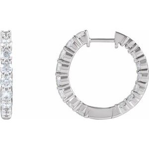 14K White 2 CTW Natural Diamond Inside-Outside Hinged 20 mm Hoop Earrings - A