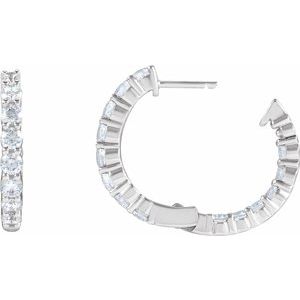 14K White 2 CTW Natural Diamond Inside-Outside Hinged 20 mm Hoop Earrings - C