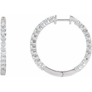 14K White 3 CTW Natural Diamond Inside-Outside Hinged 30 mm Hoop Earrings - A