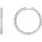 14K White 3 CTW Natural Diamond Inside-Outside Hinged 30 mm Hoop Earrings - A