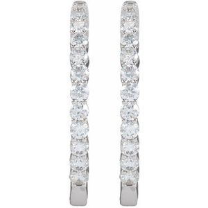 14K White 3 CTW Natural Diamond Inside-Outside Hinged 30 mm Hoop Earrings - B
