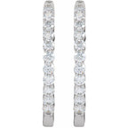 14K White 3 CTW Natural Diamond Inside-Outside Hinged 30 mm Hoop Earrings - B