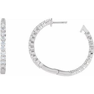 14K White 3 CTW Natural Diamond Inside-Outside Hinged 30 mm Hoop Earrings - C