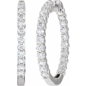 14K White 3 CTW Natural Diamond Inside-Outside Hinged 30 mm Hoop Earrings - D