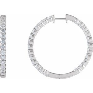 14K White 4 CTW Natural Diamond Inside-Outside Hinged 36 mm Hoop Earrings - A