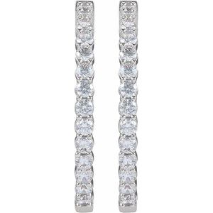 14K White 4 CTW Natural Diamond Inside-Outside Hinged 36 mm Hoop Earrings - B