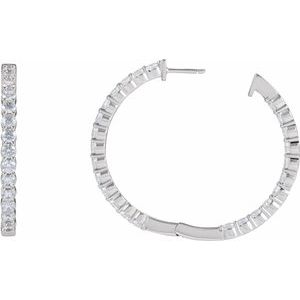 14K White 4 CTW Natural Diamond Inside-Outside Hinged 36 mm Hoop Earrings - C