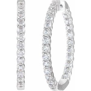 14K White 4 CTW Natural Diamond Inside-Outside Hinged 36 mm Hoop Earrings - D