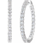 14K White 4 CTW Natural Diamond Inside-Outside Hinged 36 mm Hoop Earrings - D
