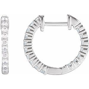 14K White 1/2 CTW Natural Diamond Inside-Outside Hinged 14.5 mm Hoop Earrings - A