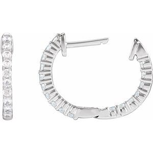 14K White 1/2 CTW Natural Diamond Inside-Outside Hinged 14.5 mm Hoop Earrings - C