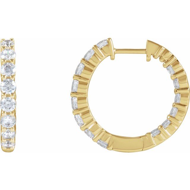 14K Yellow 2 CTW Natural Diamond Inside-Outside Hinged 20 mm Hoop Earrings - B