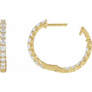 14K Yellow 1 CTW Natural Diamond Inside-Outside Hinged 19.3 mm Hoop Earrings - C