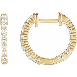 14K Yellow 1/2 CTW Natural Diamond Inside-Outside Hinged 14.5 mm Hoop Earrings - A