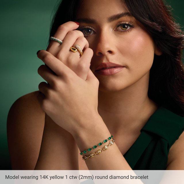 14K Yellow Gold 1 CTW Lab-Grown Diamond Mariner Link 7 1/2" Bracelet - Scale