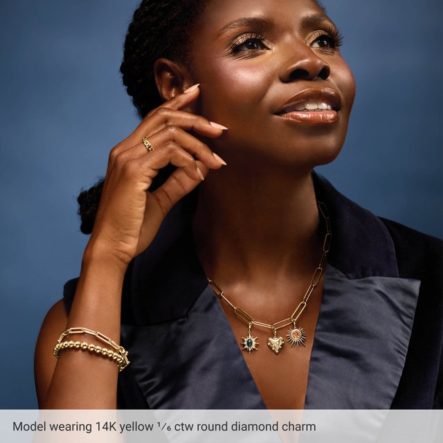 14K Yellow Gold 1/6 CTW Natural Diamond Puffy Heart Charm/Pendant - Scale