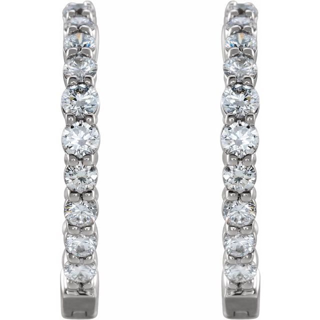 14K White 1 CTW Natural Diamond Inside-Outside Hinged 19.3 mm Hoop Earrings - B