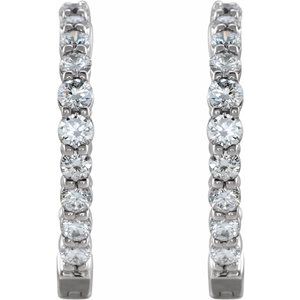 14K White 1 CTW Natural Diamond Inside-Outside Hinged 19.3 mm Hoop Earrings - B