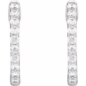 14K White 1/2 CTW Natural Diamond Inside-Outside Hinged 14.5 mm Hoop Earrings - B