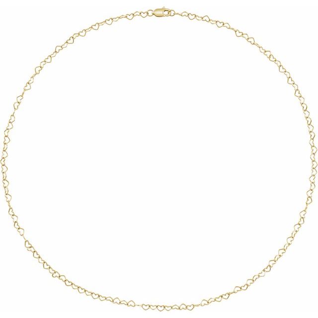 14K Yellow Gold 3.2 mm Heart Cable 7" Chain - B