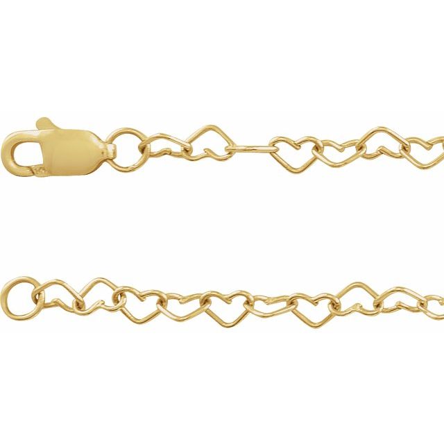 14K Yellow Gold 3.2 mm Heart Cable 7" Chain - A
